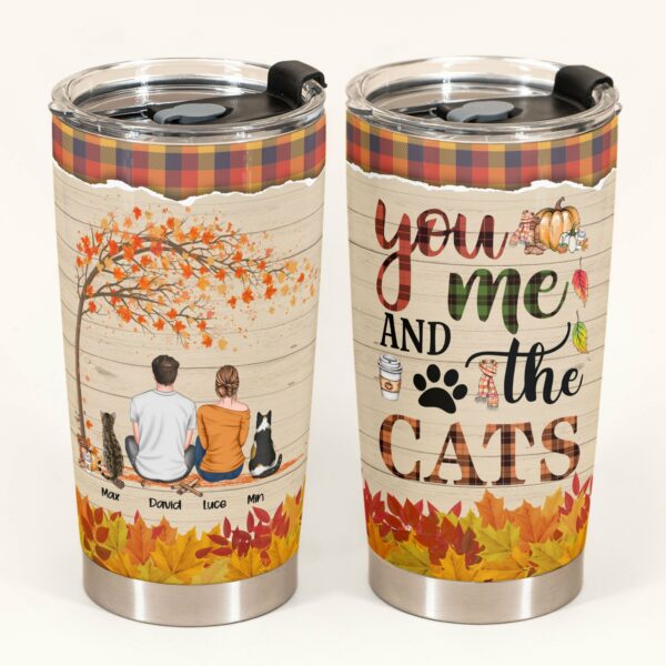 You and Me and The Cats - Personalized Tumbler Cup - Anniversary Gift For Cat Owner - Fall Season