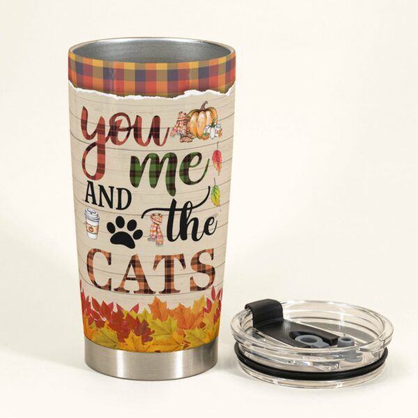 You and Me and The Cats - Personalized Tumbler Cup - Anniversary Gift For Cat Owner - Fall Season