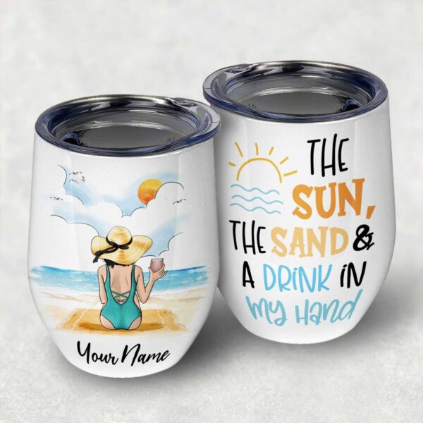 The Sun The Sand & A Drink In My Hand Wine Tumbler-Macorner